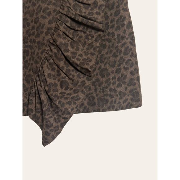 Rebecca Taylor Leopard Animal Print Wool Asymmetrical Ruffle Mini Skirt Size 4 - Picture 4 of 7